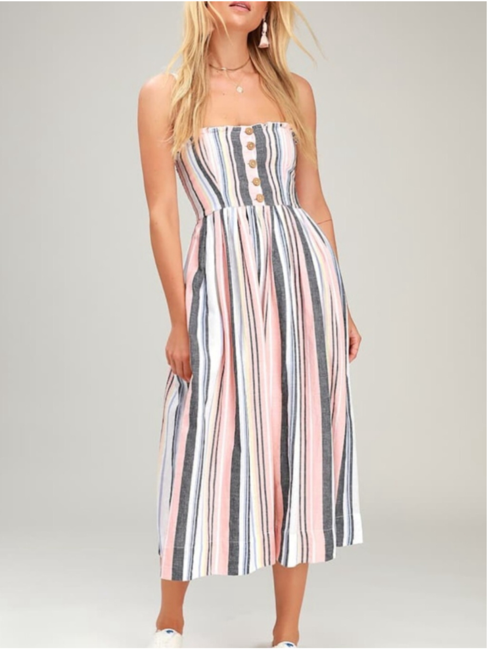 Free People Lilah Midi Dress Thin Strap Or Strapless 100% Cotton Boho Comfy Cute